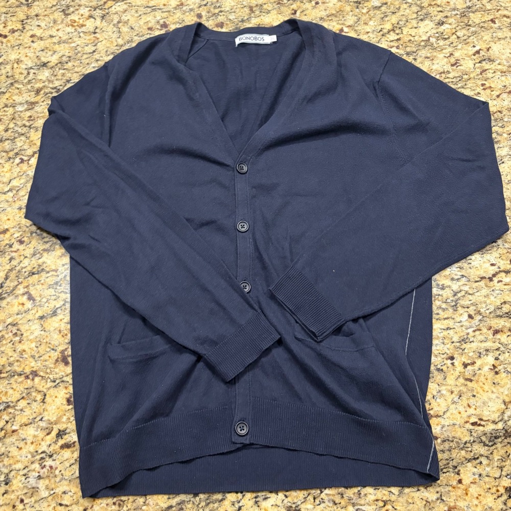 Bonobos Mens Navy Blue V-Neck Button Front Cardigan Sweater Size L ws